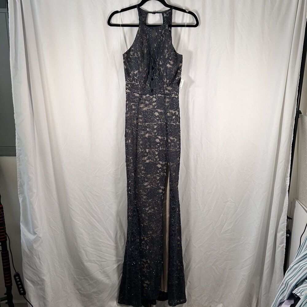 Levis Teeze Me Formal Dress Size 1 Blue Sparkle Nude Lining Sleeveless Zip